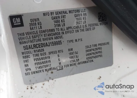 2010 Buick Enclave 2Xl из США, поврежденный, VIN 5GALRCED9AJ159905